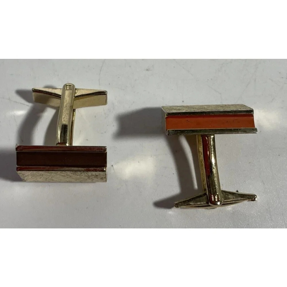 Cufflinks Rectangle Gold Tone Color Block‎  Brown Orange Vintage
